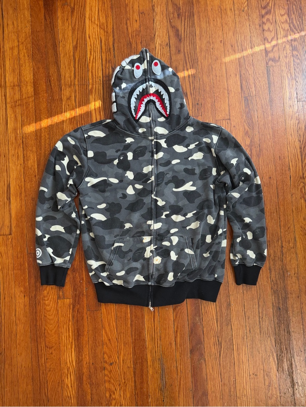 Bape Camouflage Shark-Face Zip Hoodie - Grey